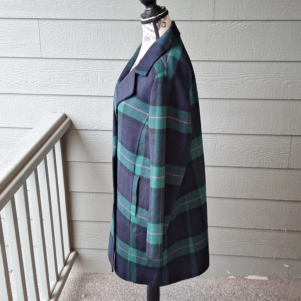 NWOT Talbots Double Face Wool Blend Tartan Coat Blue Green Size 12 Petite - Picture 8 of 14